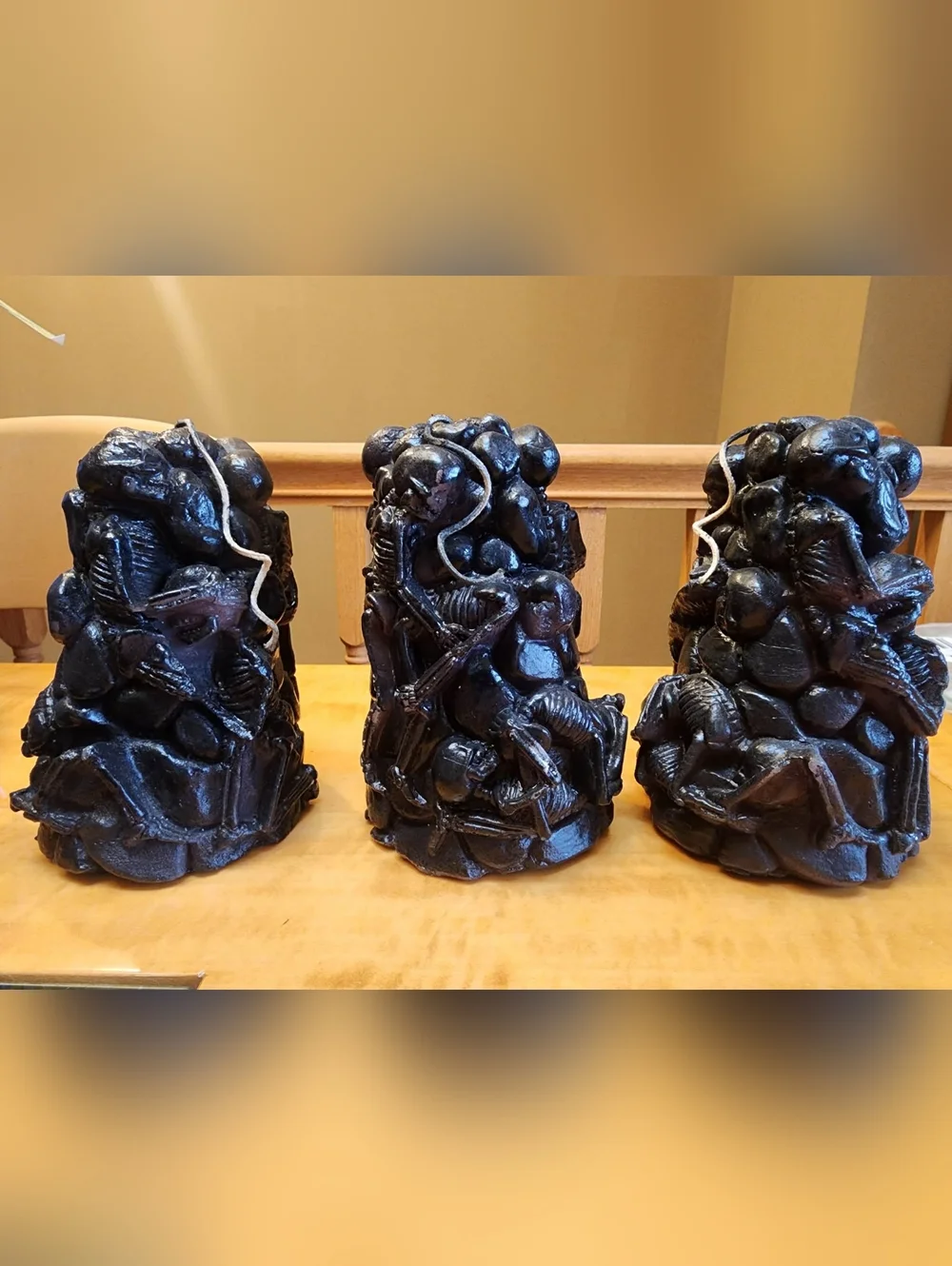Black Sculpted Naughty Skeletons  Candle Trio
